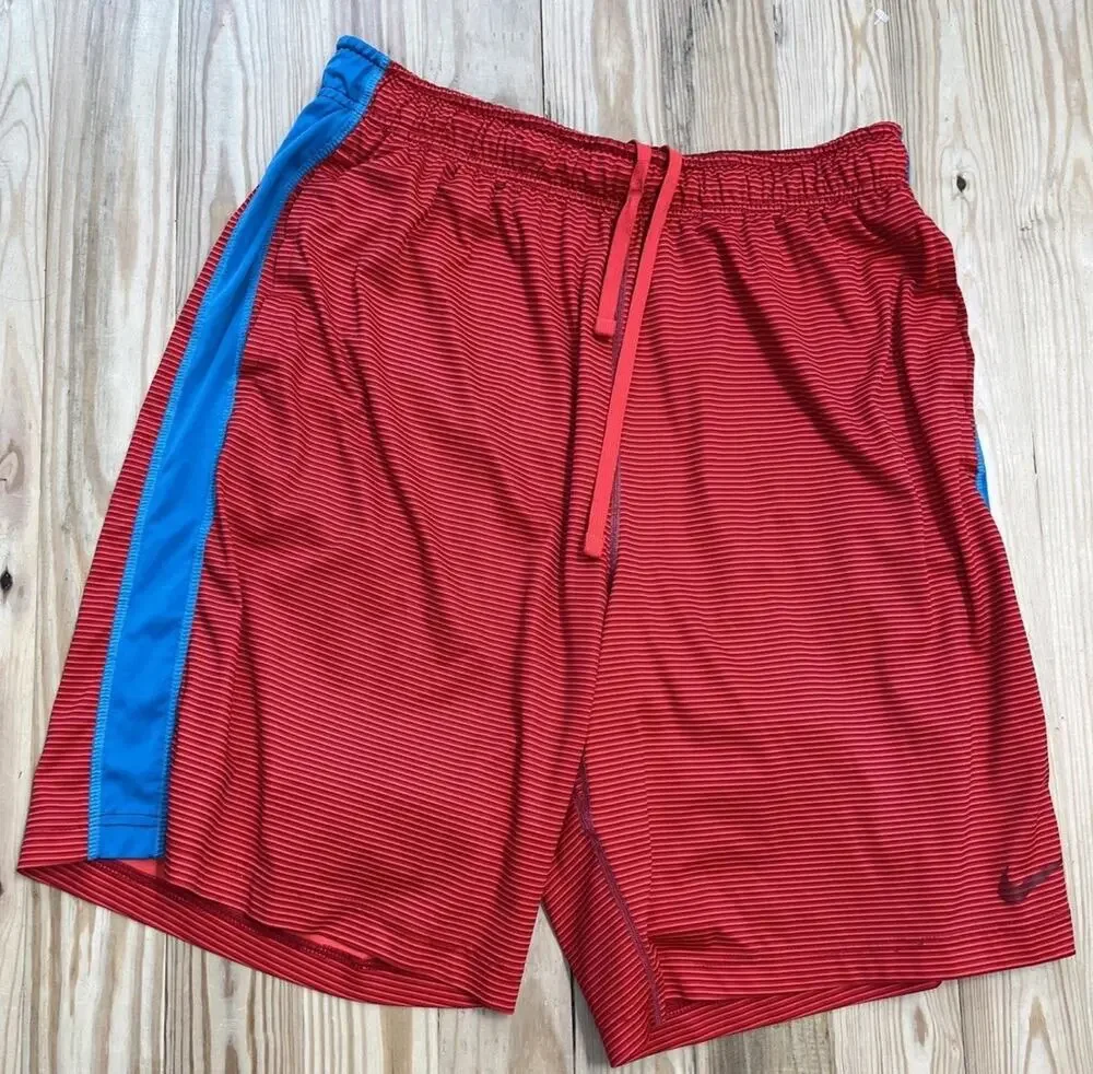 Nike Fly Shadow Dri-Fit Mens Red Striped Basketball Training Shorts Size Large